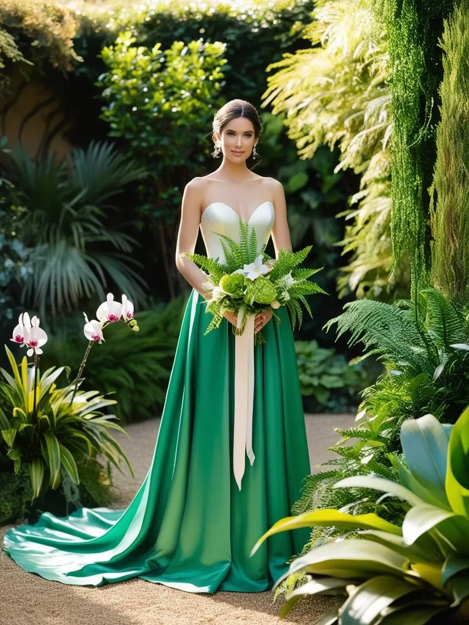 Bridal portrait in an outdoor setting, with a lush forest backdrop