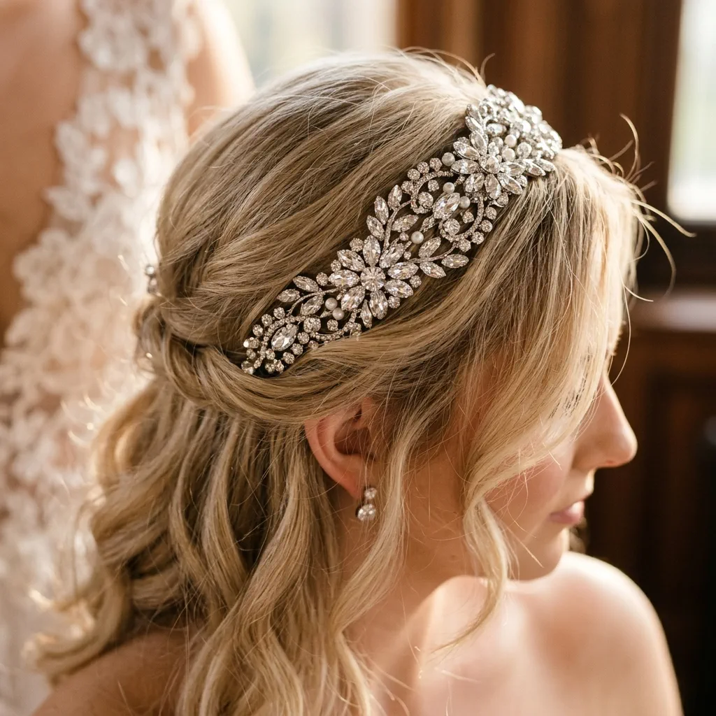 The Jennifer Behr Crystal Headband features brilliant hand-set Swarovski crystals on a silk-wrapped base for day-to-night glamour.