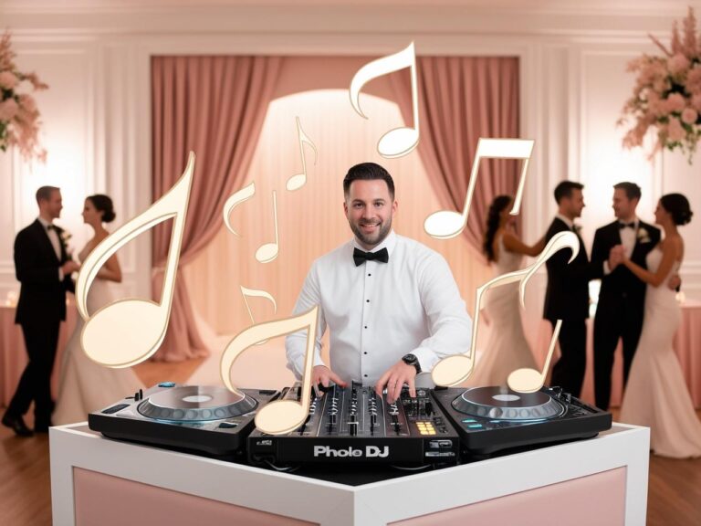 Wedding DJ with elegant musical notes