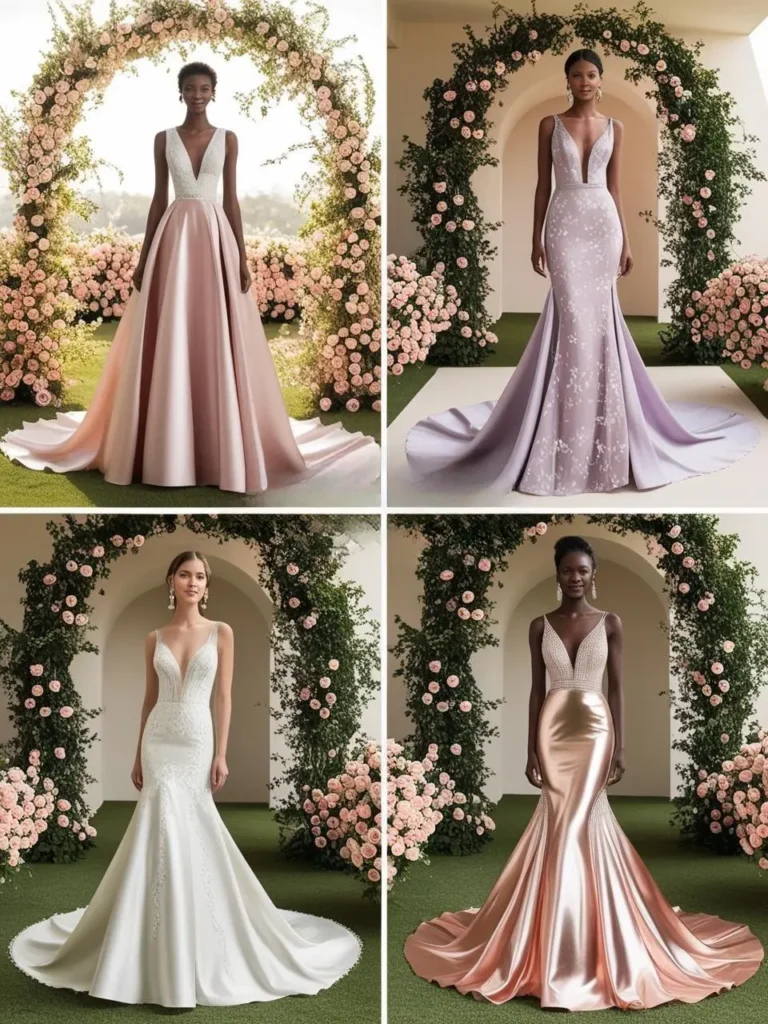 A 2025 bridal gowns in non-traditional colors and shimmering metallic hues