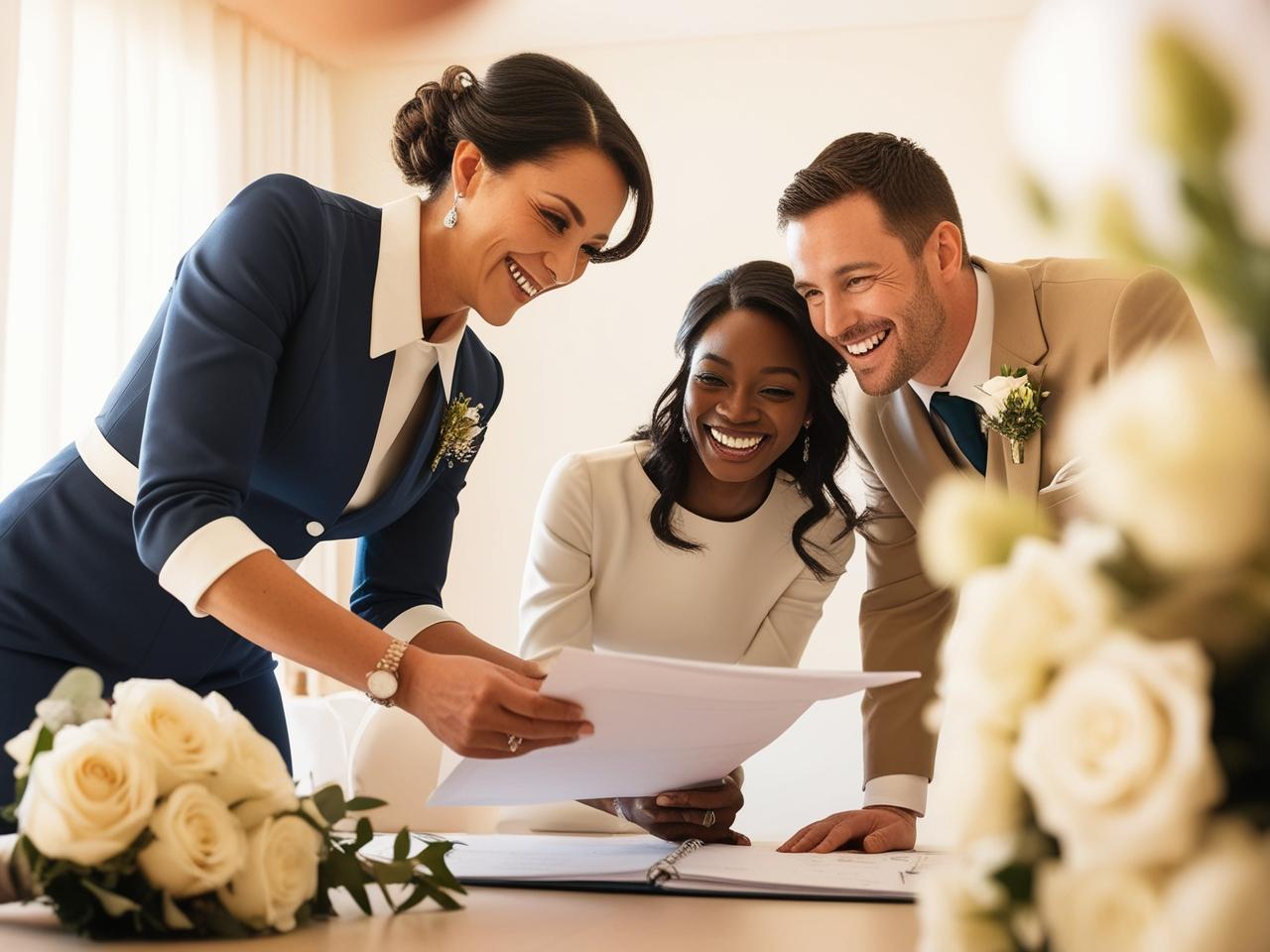 Wedding Planner reviewing details with a happy couple