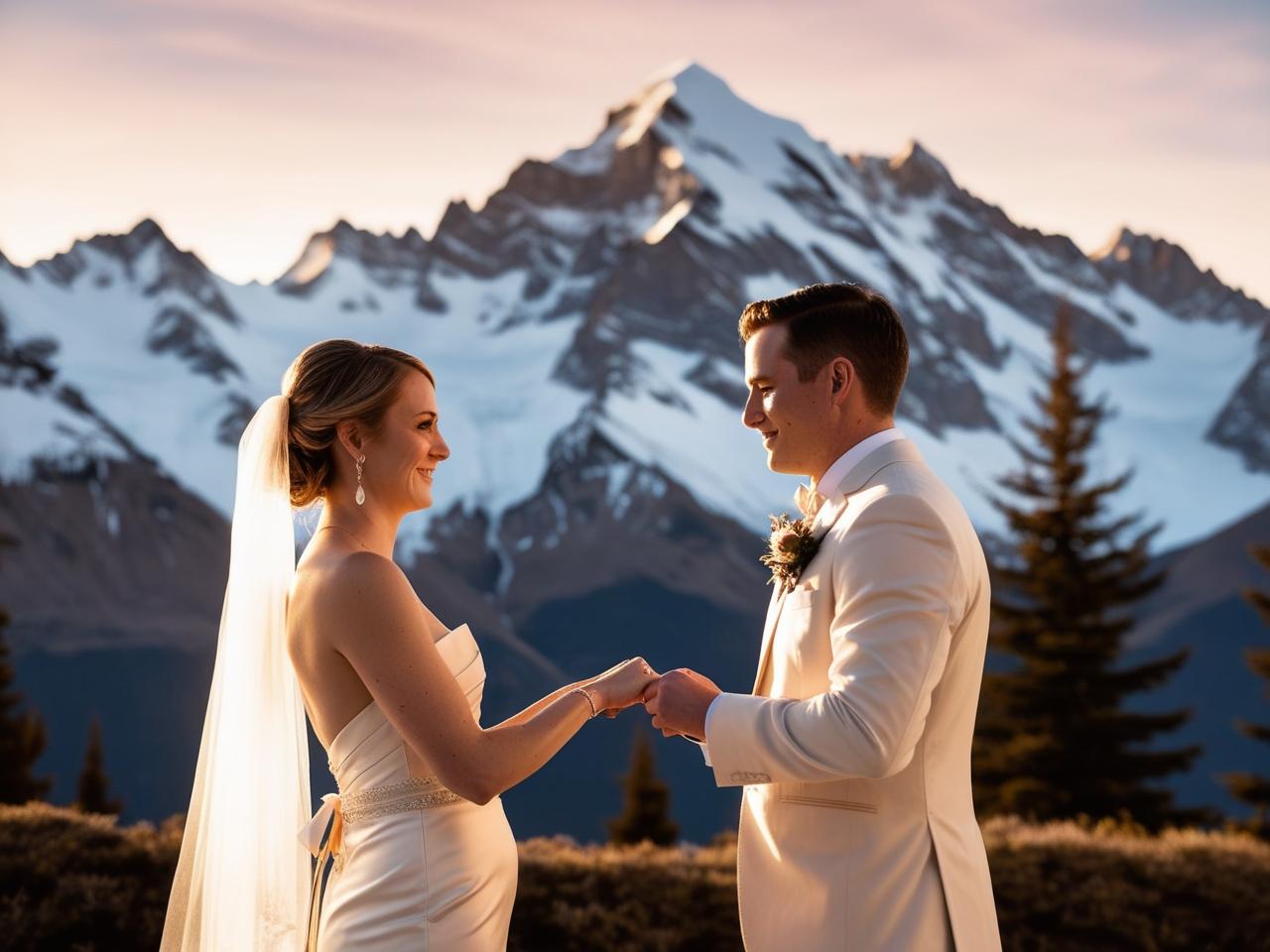 Bride and groom exchanging vows during a private mountain elopement